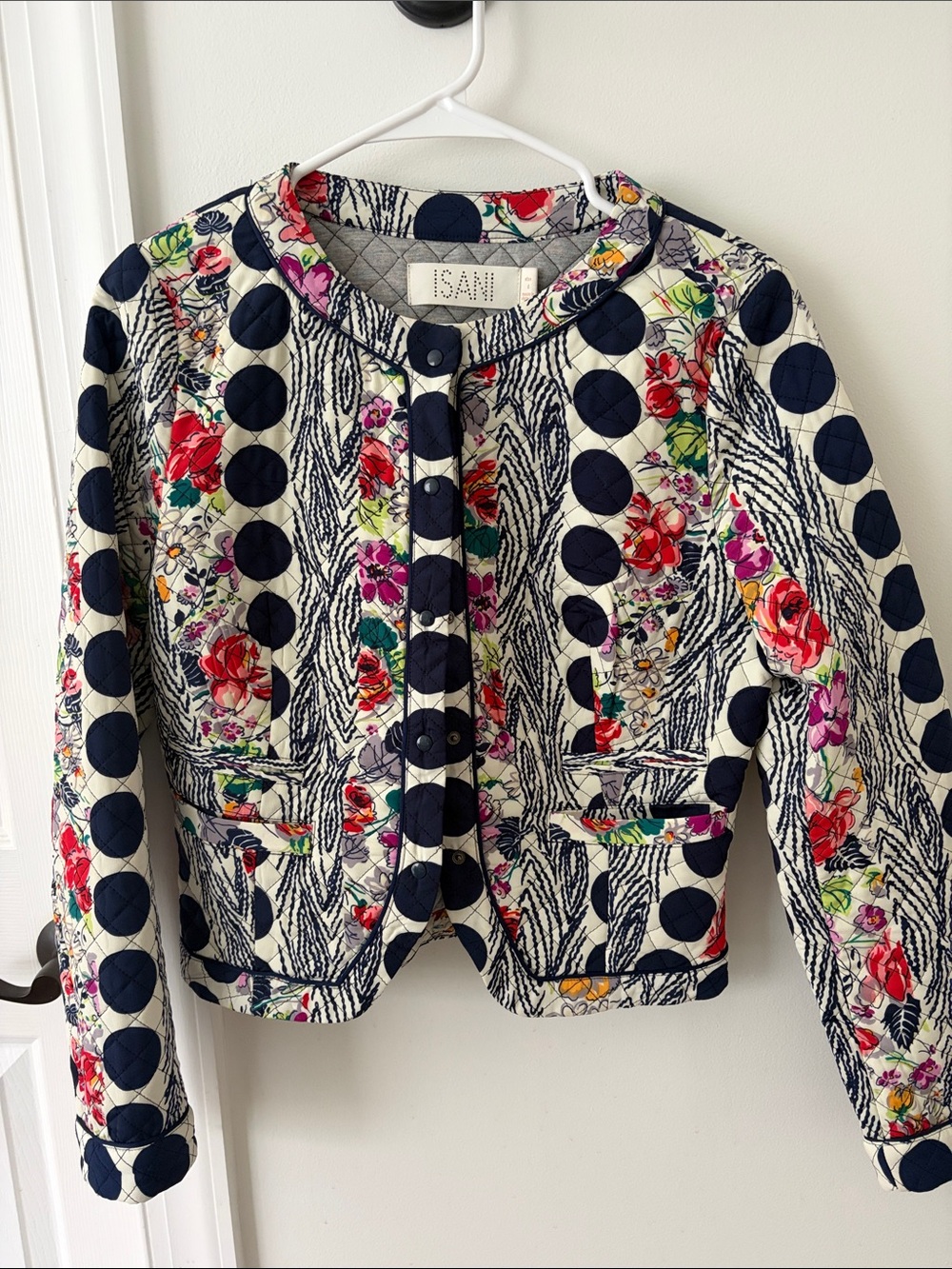 Anthropologie Isani Quilted Floral Polka Dot Crop Jacket